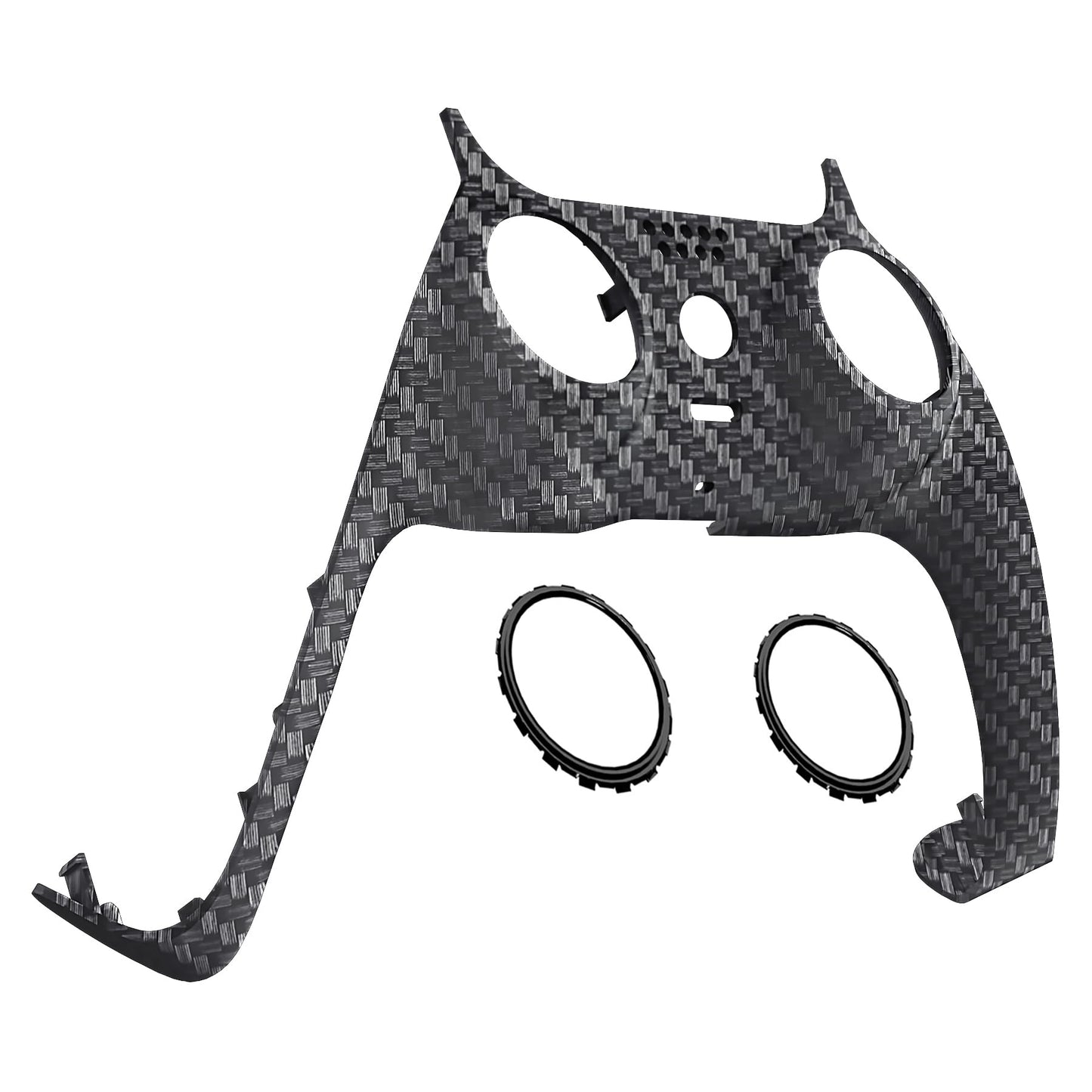 eXtremeRate Black Silver Carbon Fiber Decorative Trim Shell Compatible with p s 5 Controller Soft Touch Replacement Clip Shell Custom Plates Cover Compatible with p s 5 Controller with Accent Rings