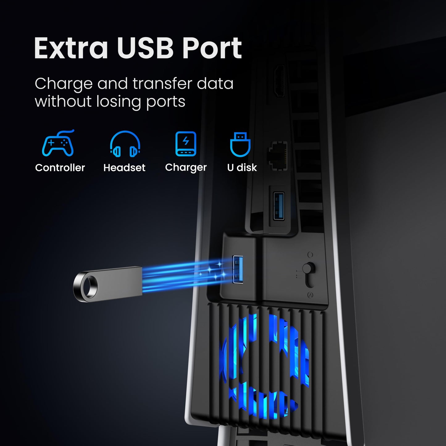 KIWIHOME PS5 Pro Cooling Fan - 4 Fans, Adjustable Speed, USB3.0, Black, Model PX10U