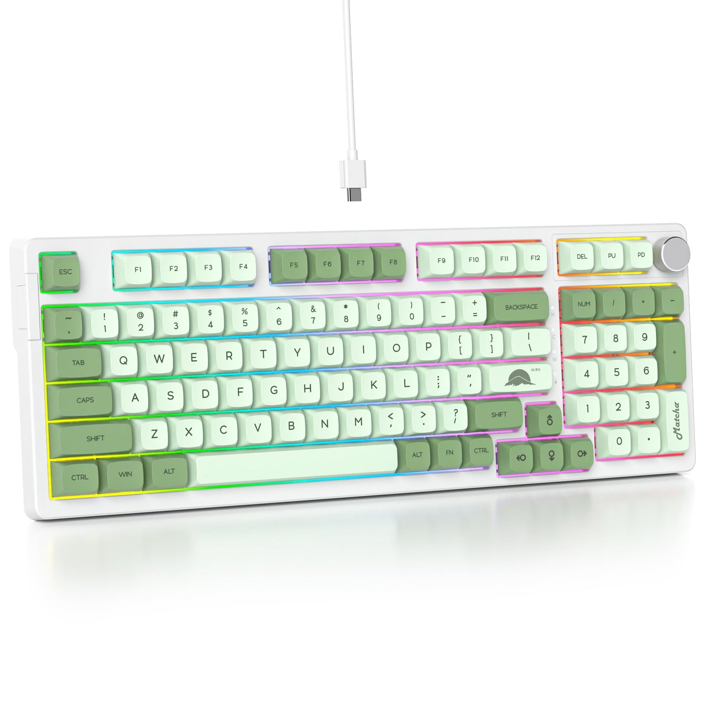 Surmen Green Creamy Keyboard with Number Pad 96% RGB Mechanical Hot Swappable Custom Wired Thocky with Knob for Office Gamers (98 Matcha)