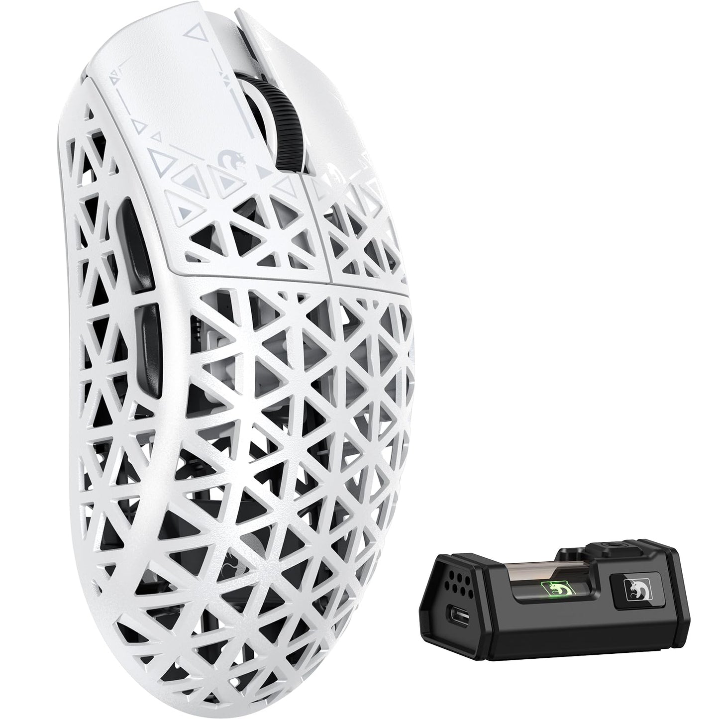 MAMBASNAKE M5 Ultra Carbon Fiber 8KHz Wireless Gaming Mouse PAW3950 Sensor 42K DPI 39g Lightweight Tri-Mode 2.4GHz/BT/Wired Computer Mice Web Driver Support for Win/Mac/FPS/MOBA/Esports-White (A)