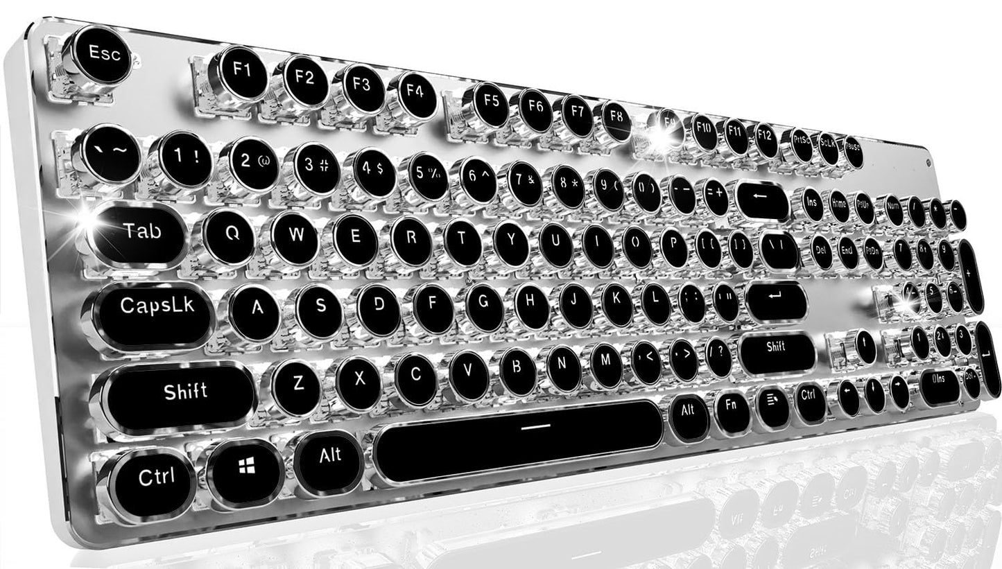 EWEADN TK950 Typewriter Keyboard Wireless Mechanical Keyboard 104 Keys Aesthetic Typewriter Keyboards with White Backlit Anti-Ghosting Blue Switch Bluetooth/2.4GHz/Wired Cute keyboards-Black