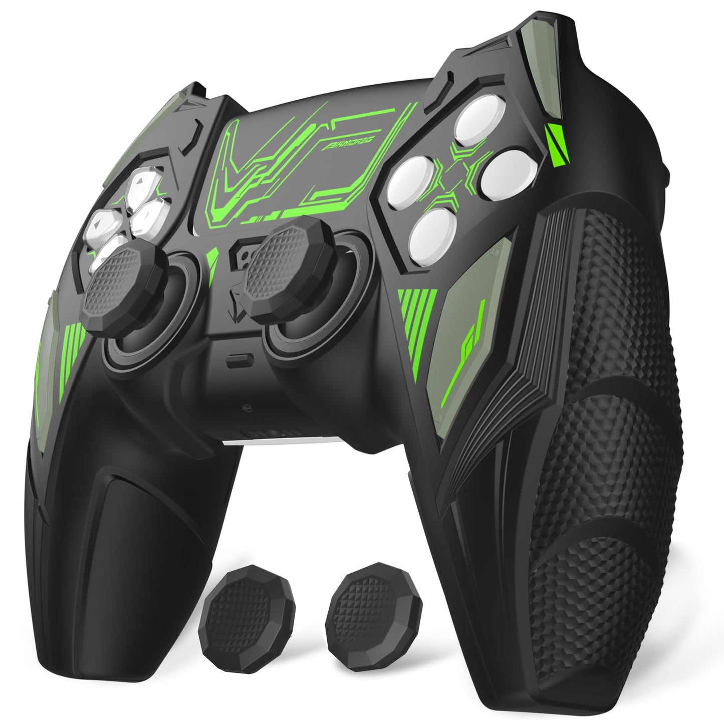 PlayVital Silicone Skin Set for PS5 Controller - Mecha Rhino Design Anti-Slip Grip Cover Protector Compatible with Charging Dock with Thumb Grips & Touchpad Sticker - Black & Green