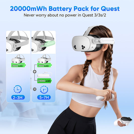 YUANHOT 20000mWh Battery Pack for Meta Quest 3S/3/2, White, Lightweight, 18W Fast Charger, Extends VR Playtime by 2-4