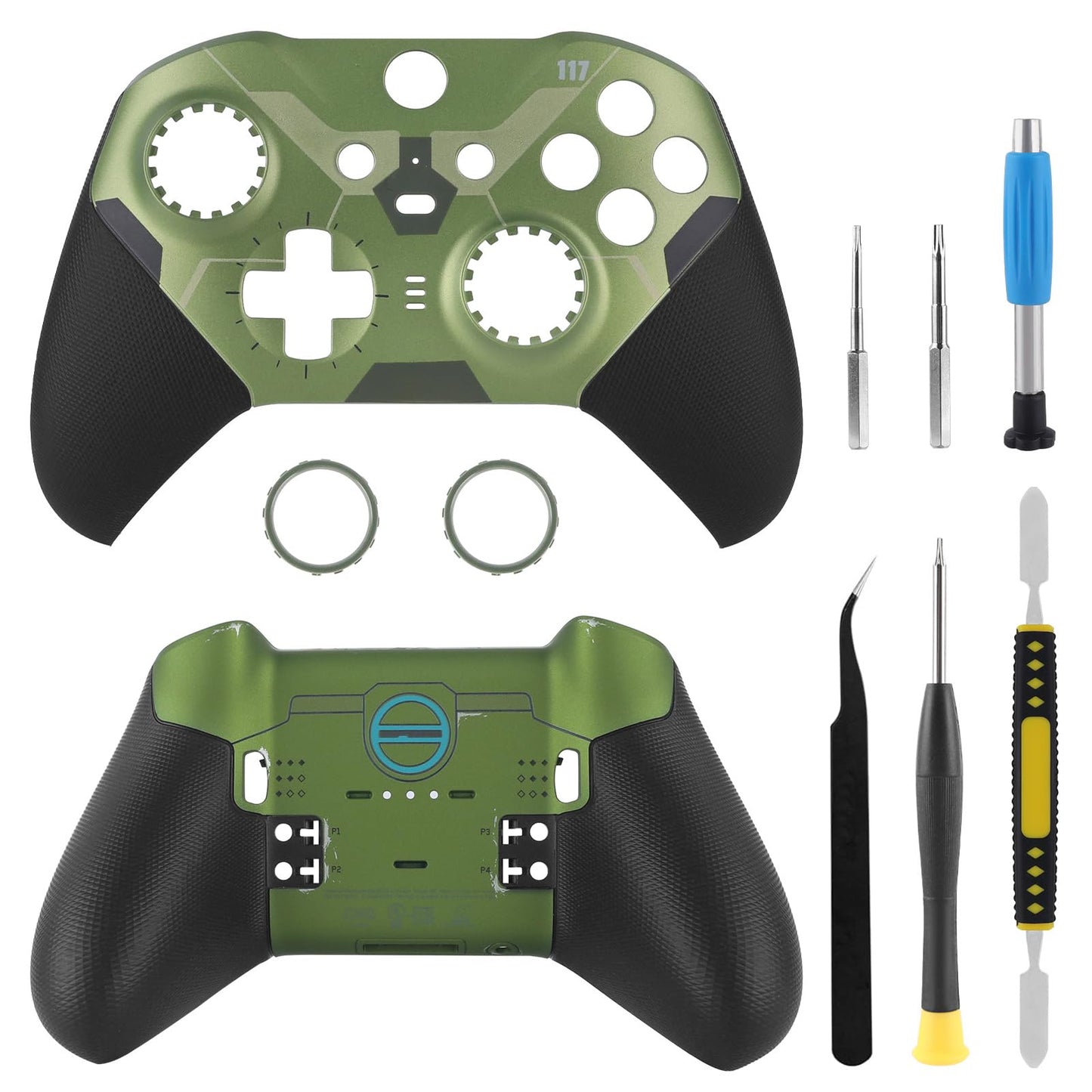 OEM Front and Back Housing Shell Replacement Kit for Xbox Elite Series 2 Controller - Includes Faceplate Grip Cover and Repair Tools (Red)