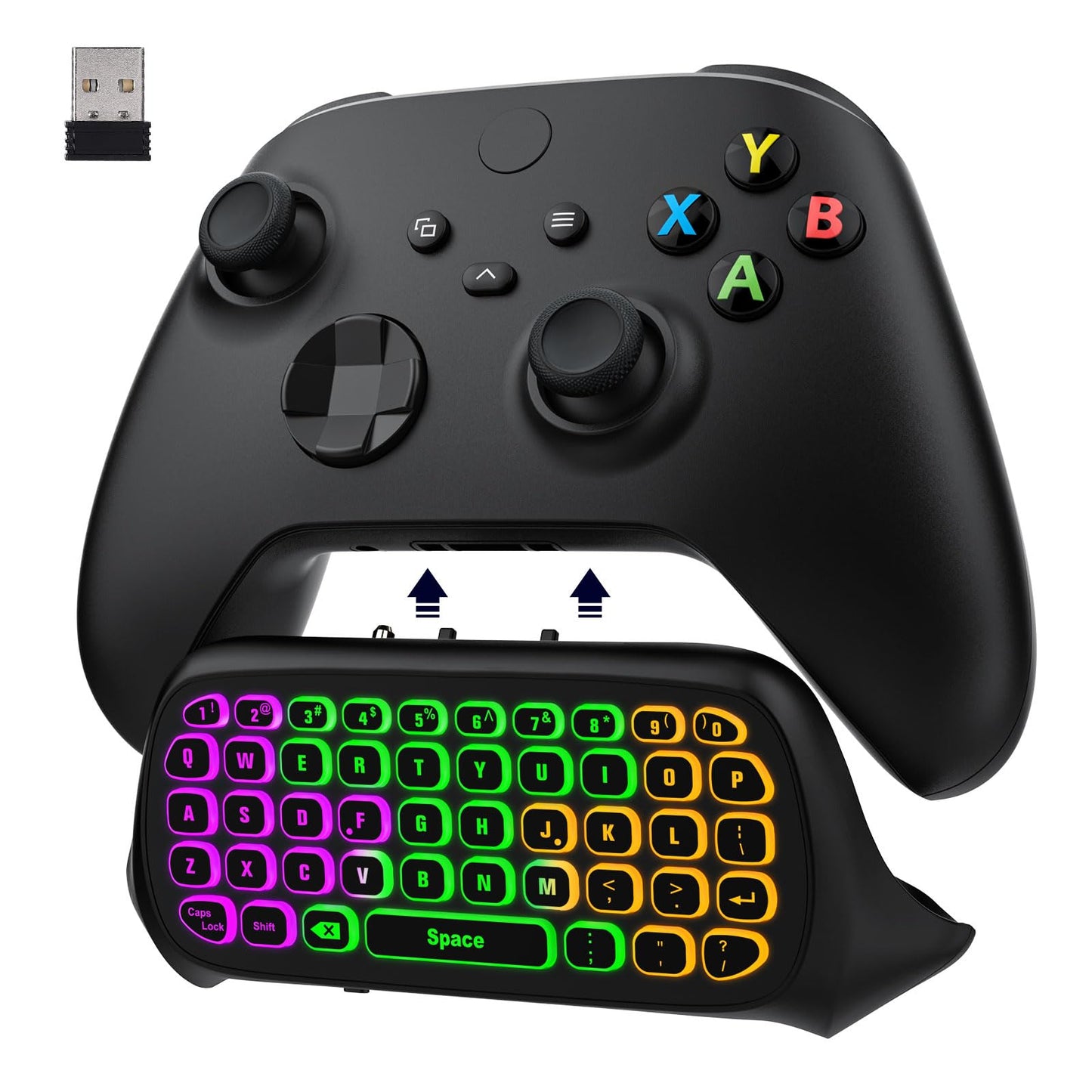 MoKo RGB Backlight Keyboard for Xbox One Controller Xbox Series X/S Wireless Chatpad Keypad w/ 2.4G Receiver Xbox Accessories for Xbox One S/Elite