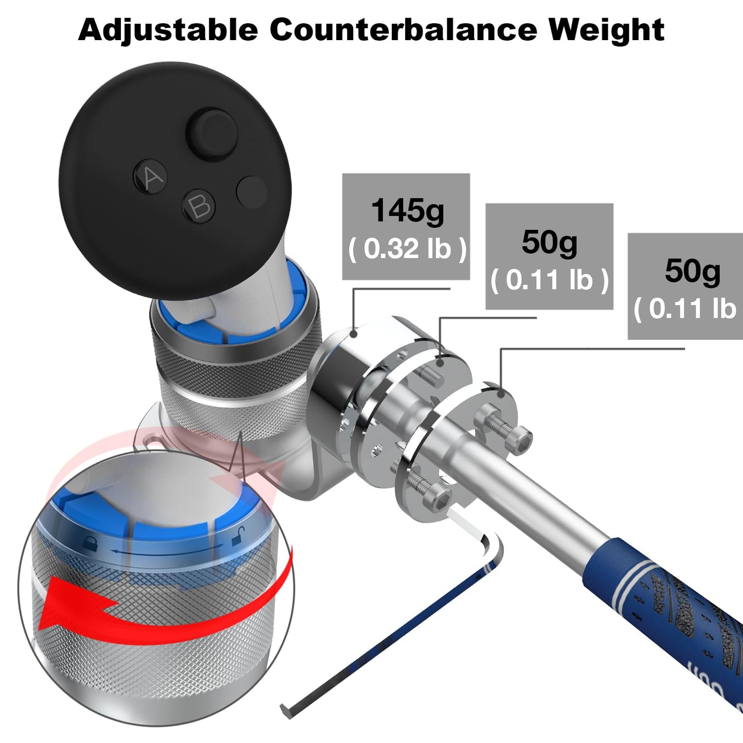 YEZRO Golf Club Attachment for Meta Quest 3S/3 - Adjustable Weighted Aluminum VR Golf Club Handle Accessories for Golf + with Re