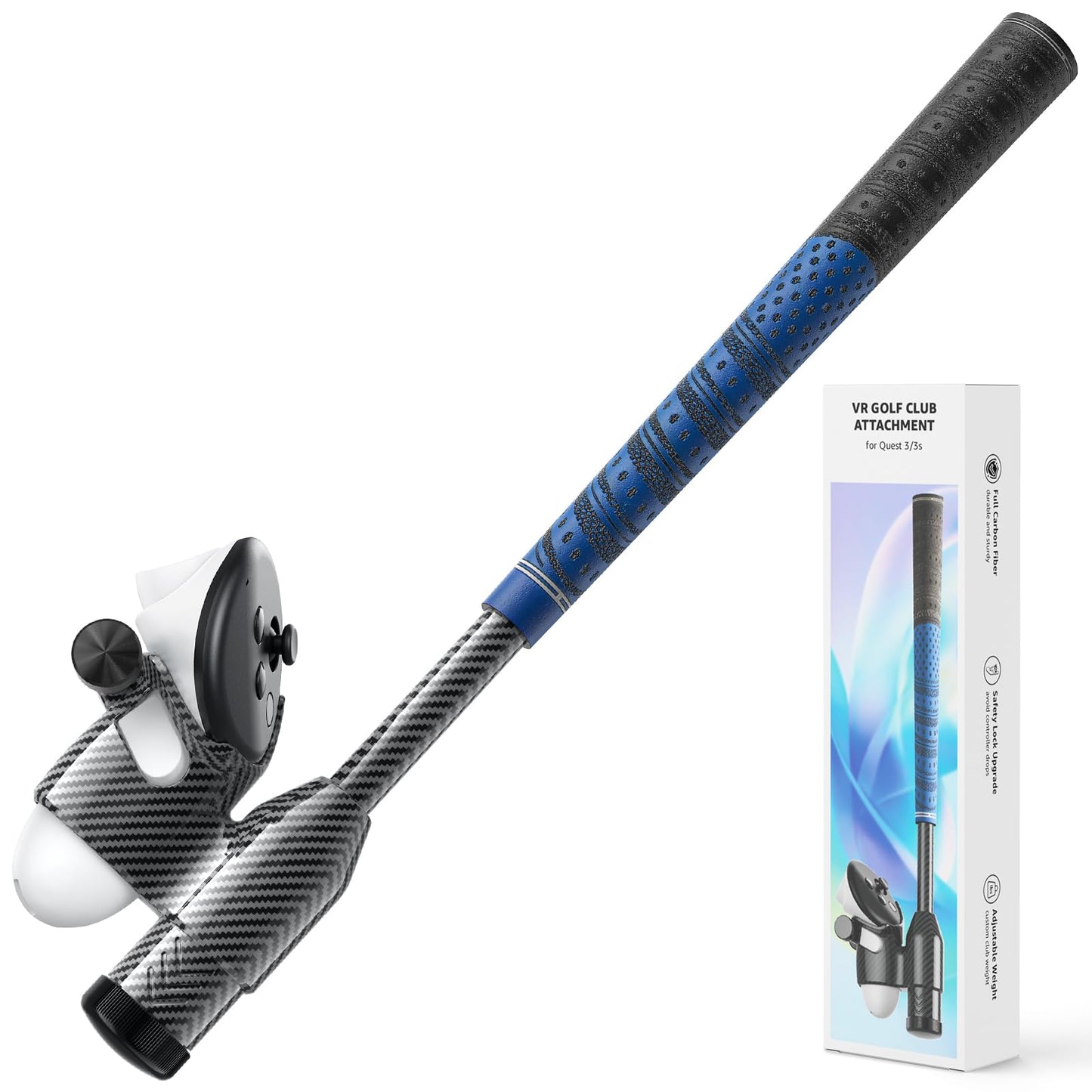 VR Golf Club Attachment for Oculus Meta Quest 3/3s Carbon Fiber Material Golf Weight Precision Tracking Non-Slip Real Grip VR Golf Club Quest 3 Handle Accessories for Golf + VR Golf Attachment