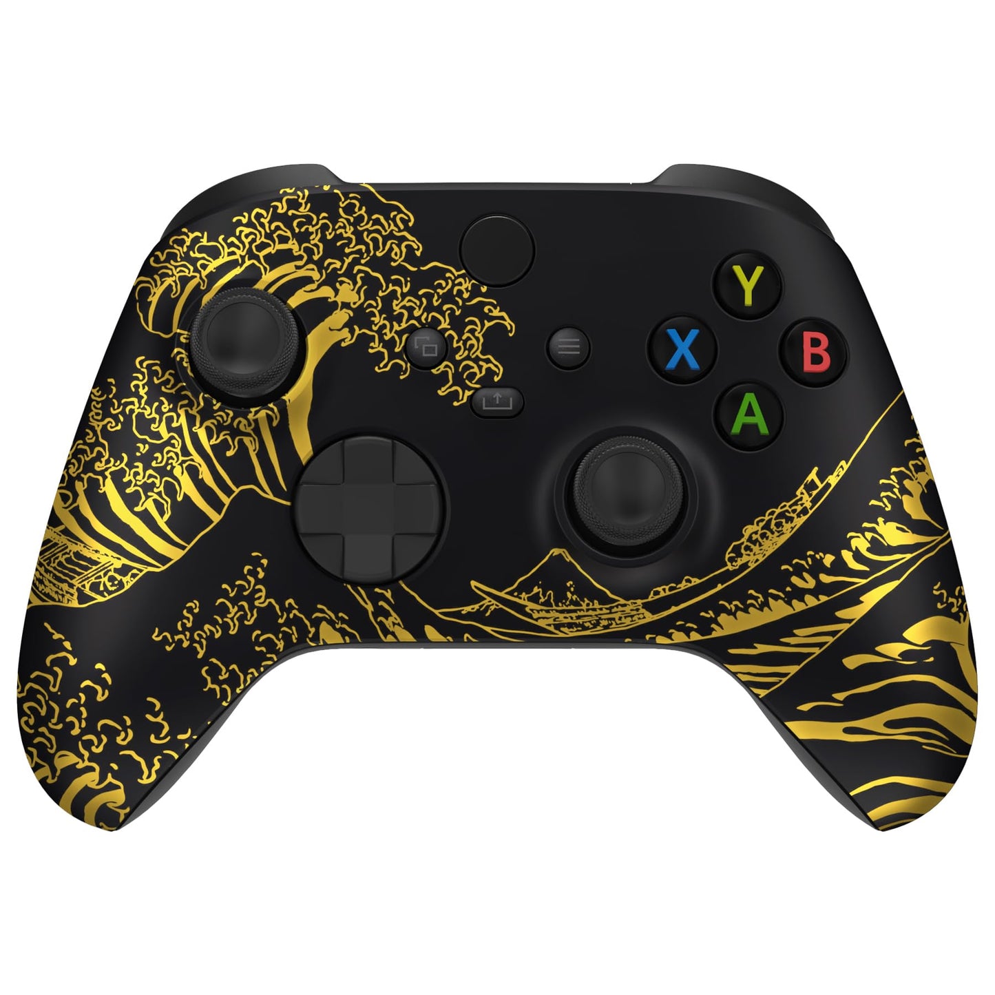 eXtremeRate Custom Shell for Xbox Series X & S Controller, The Great Golden Wave Off Kanagawa - Black Front Housing Cover for Xb