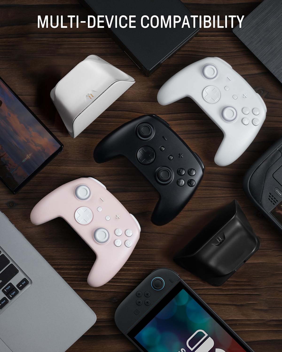 FUNLAB Wireless Switch Pro Controller with Charging Dock, Hall Effect Joysticks, 7 LED Colors, Model FF01, Purple/Black