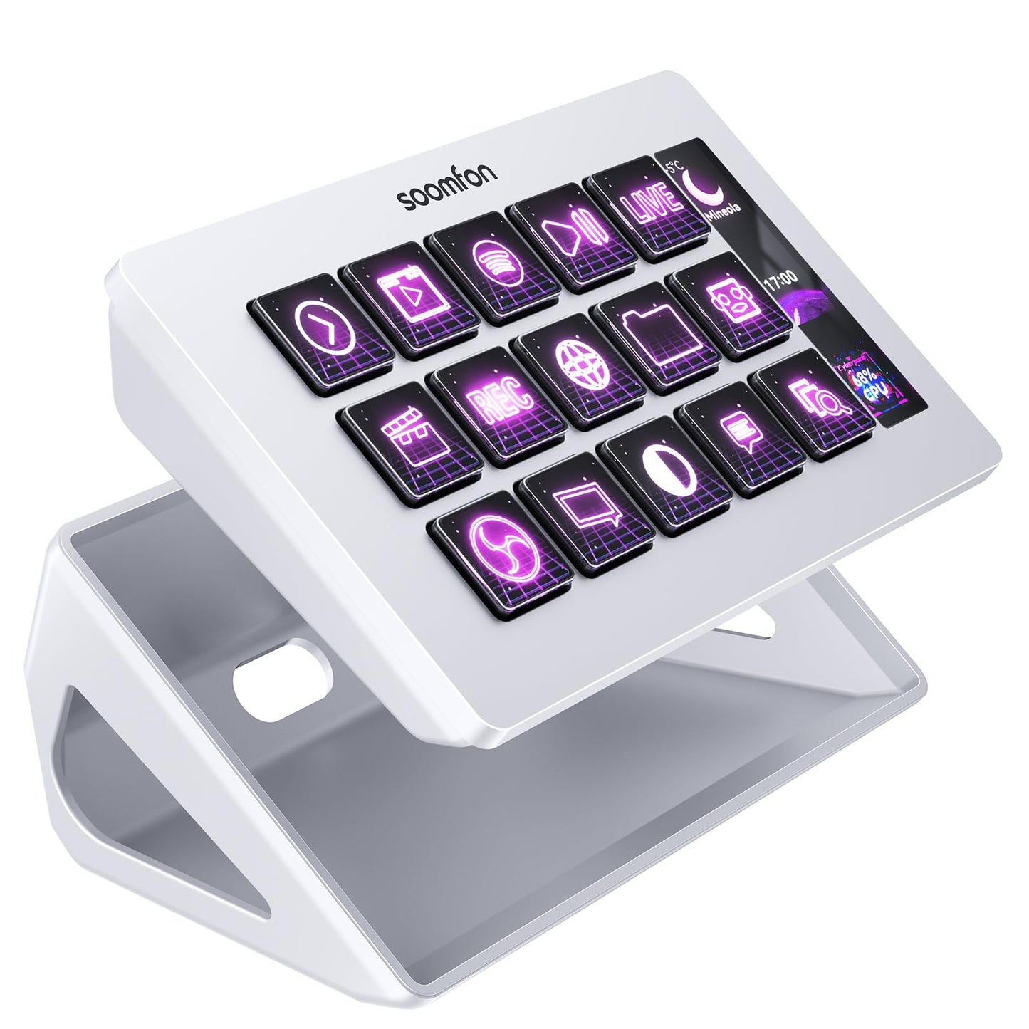SOOMFON Stream Controller Stream Control Deck with 15 LCD Macro Keys Customizable for Content Creators Streaming Gaming to Trigger Actions in OBS YouTube Twitch and More Compatible with PC & MAC