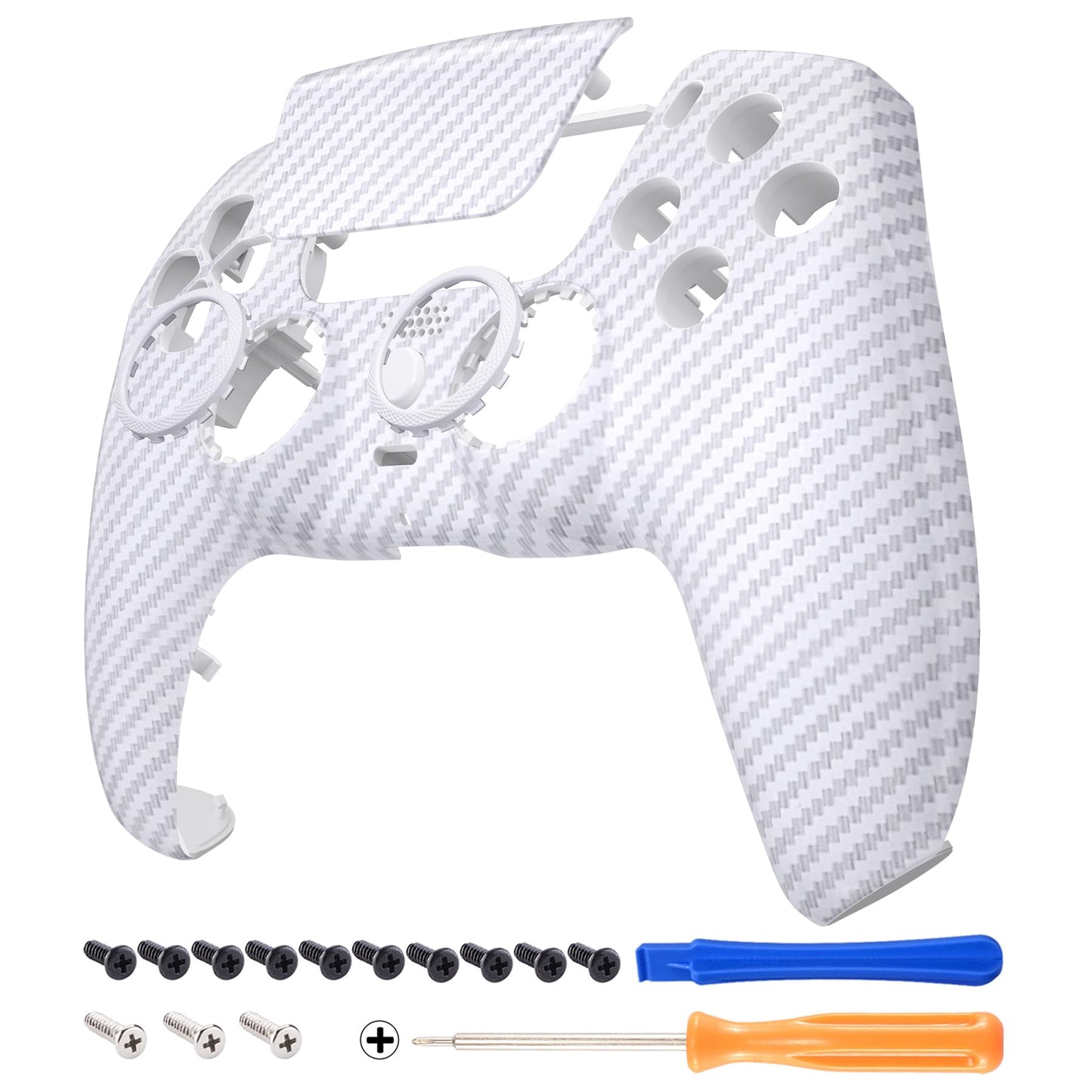 eXtremeRate Luna Redesigned Front Shell Touchpad Compatible with ps5 Controller BDM-010 020 030 040 050, White Silver Carbon Fib