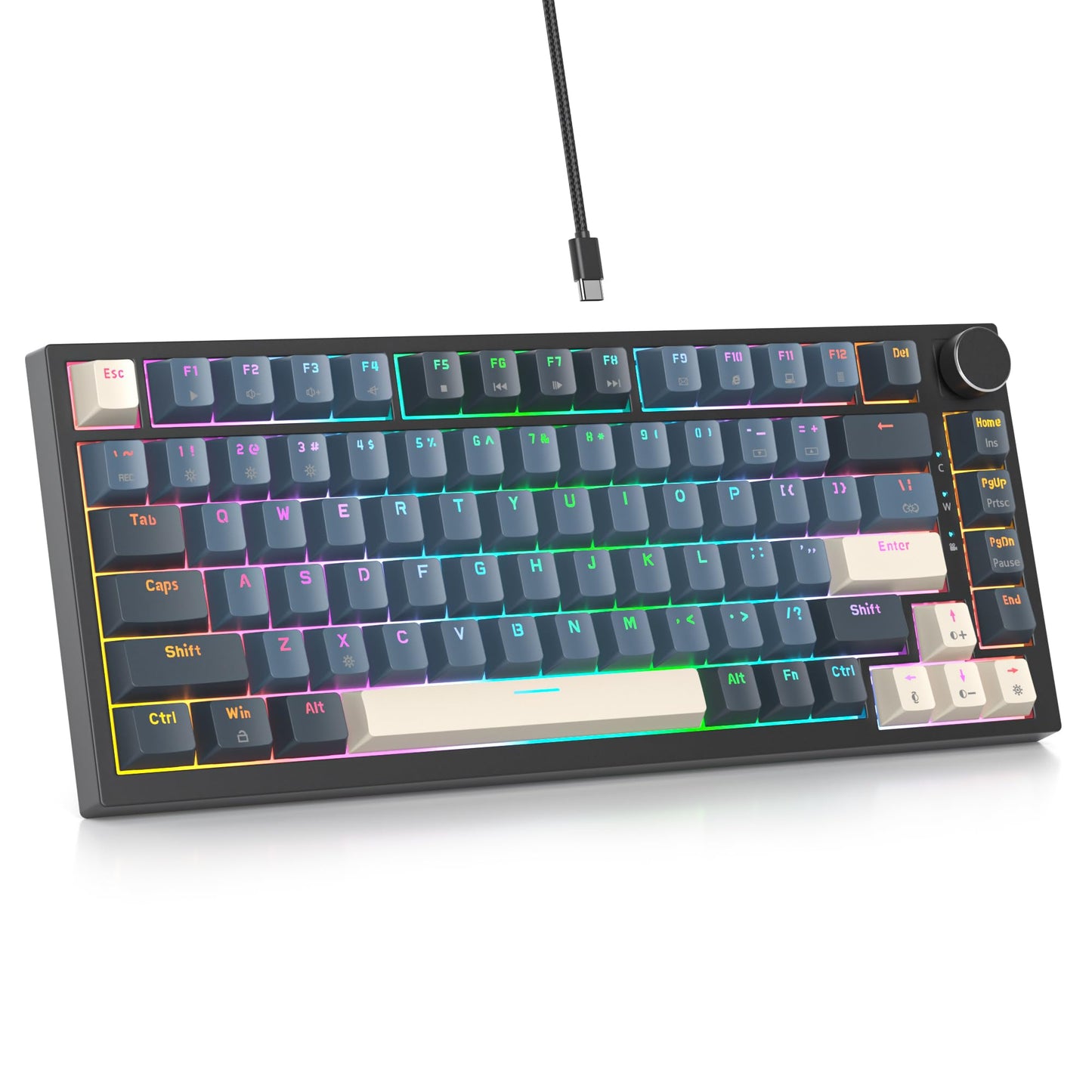 SbocKeeb 75 Percent Keyboard Gasket-Mounted with Sound Absorbing Pads 82-Key Compact Wired RGB Mechanical Gaming Keyboard Hot-Swap Socket for Win Apollo