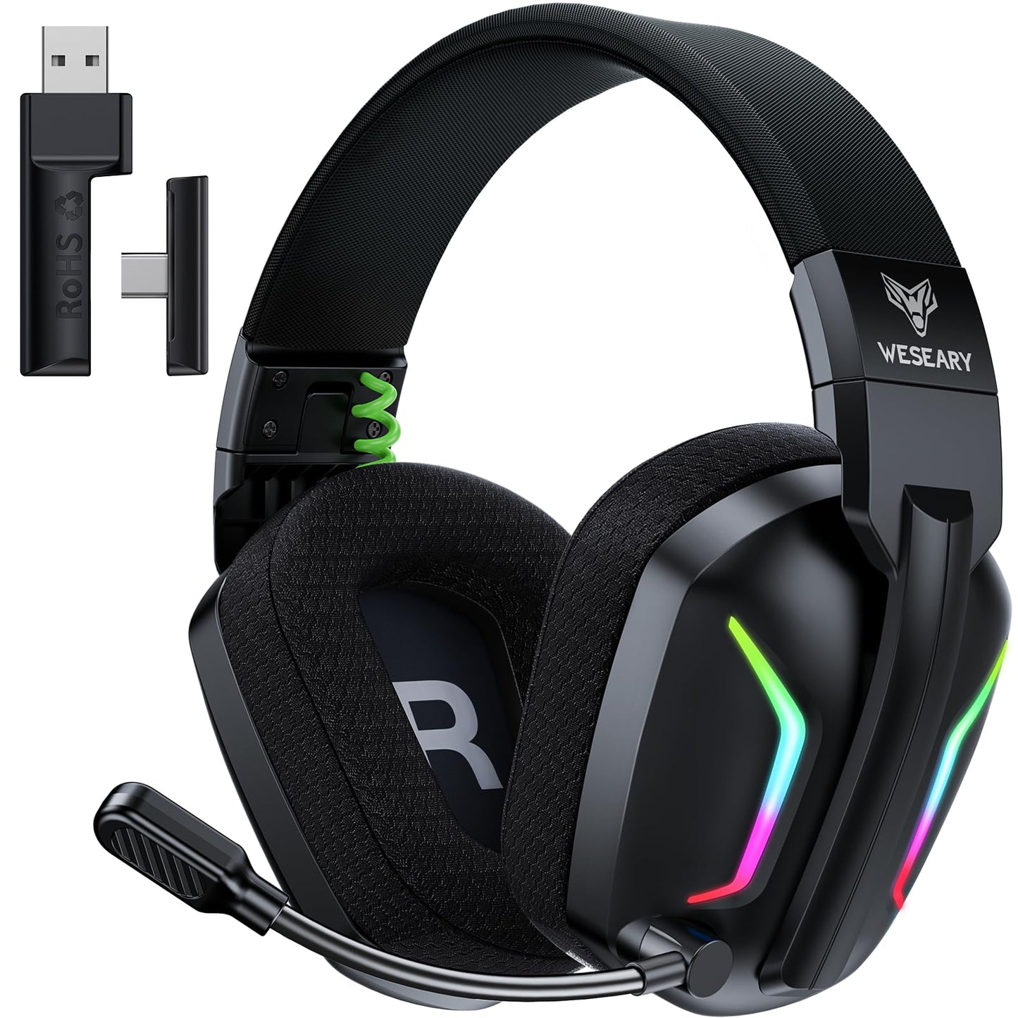 WESEARY Wireless Gaming Headset for PS5, PS4, PC, Laptop, Mac & Switch, Dual Low-Latency 2.4GHz USB/Type-C, Bluetooth Gaming Hea