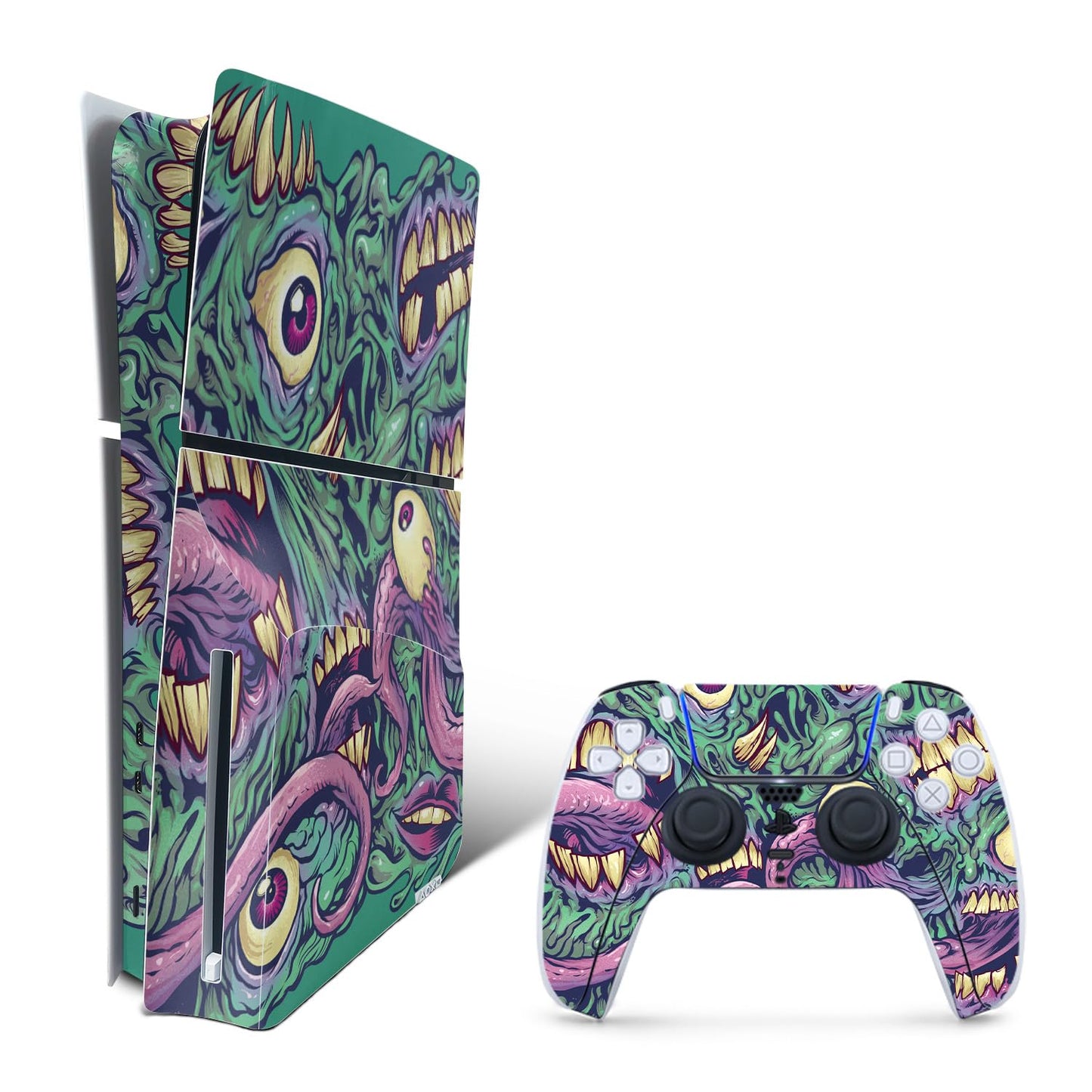 MightySkins Skin Compatible with Playstation 5 Slim Disk Edition Bundle - Eyes and Teeth | Protective Durable and Unique Vinyl Decal wrap Cover | Easy to Apply | Made in The USA