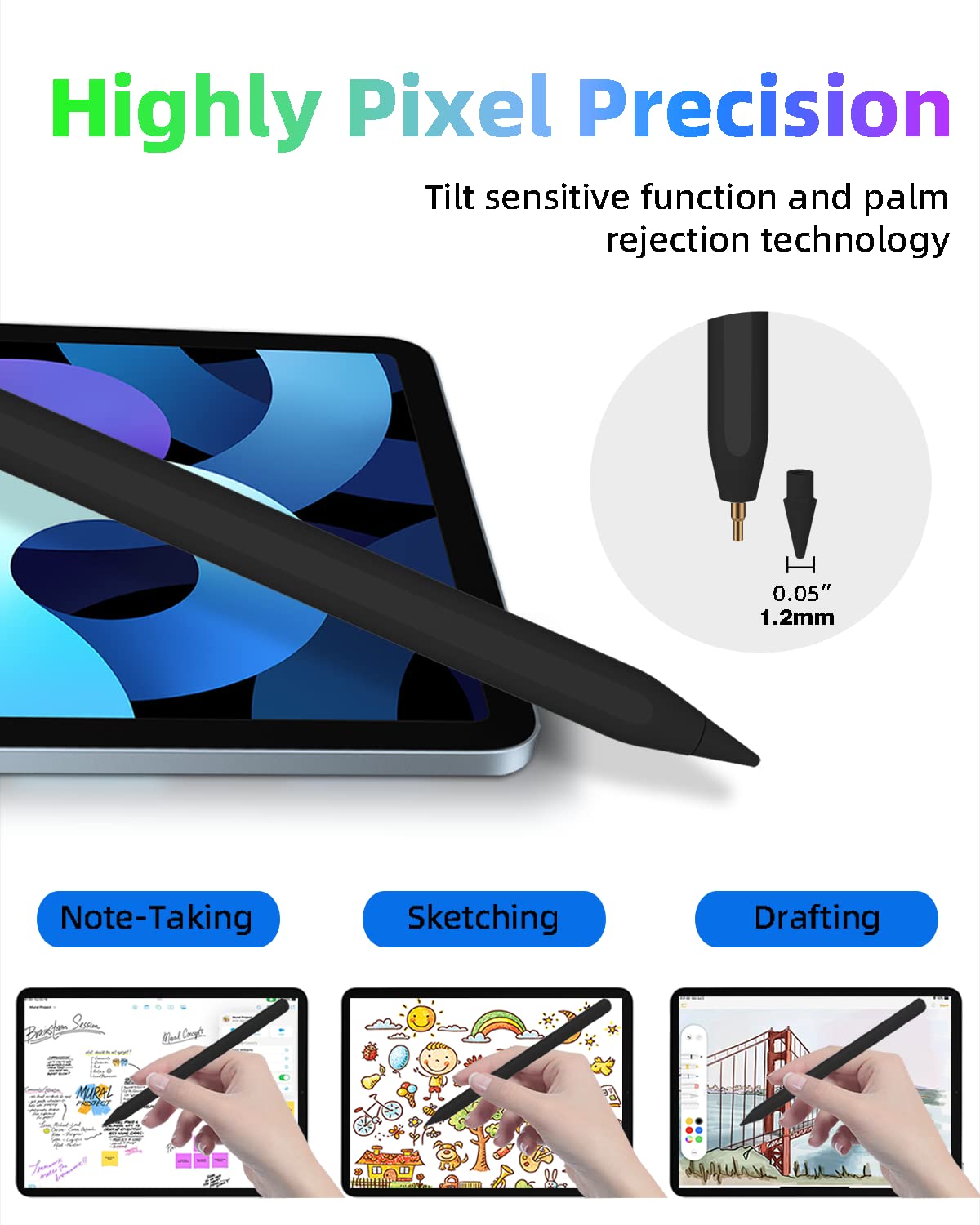 Gnanlen iPad Pencil 2nd Generation - Magnetic Wireless Charging, Black, Model Pencil-01, Compatible with iPad Pro, Air, mini 6