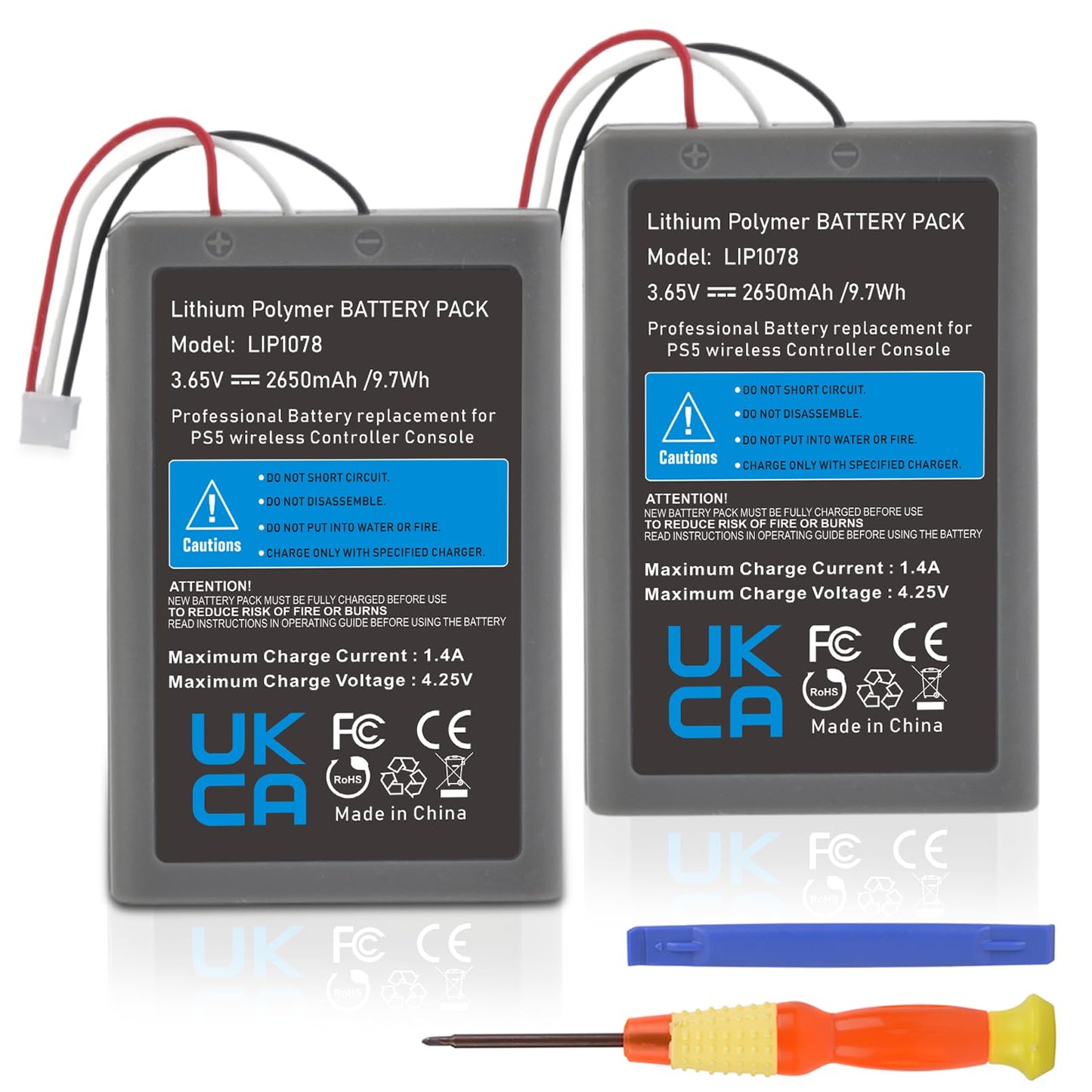 2 Pack for PS5 Controller Replacement Battery 2650mAh LIP1708 Battery for Sony PlayStation 5 DualSense CFI-ZCT1W Wireless Controller