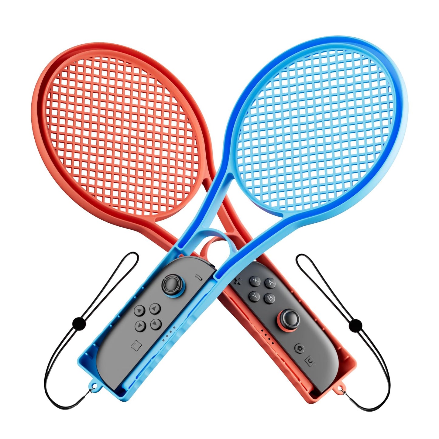 WEOTOO Tennis Racket Compatible with Nintendo Switch 2(2025) Controller JoyCon Handle Grip Holder for Mario Tennis Aces or Tennis Sports Game Accessories Blue/Orange