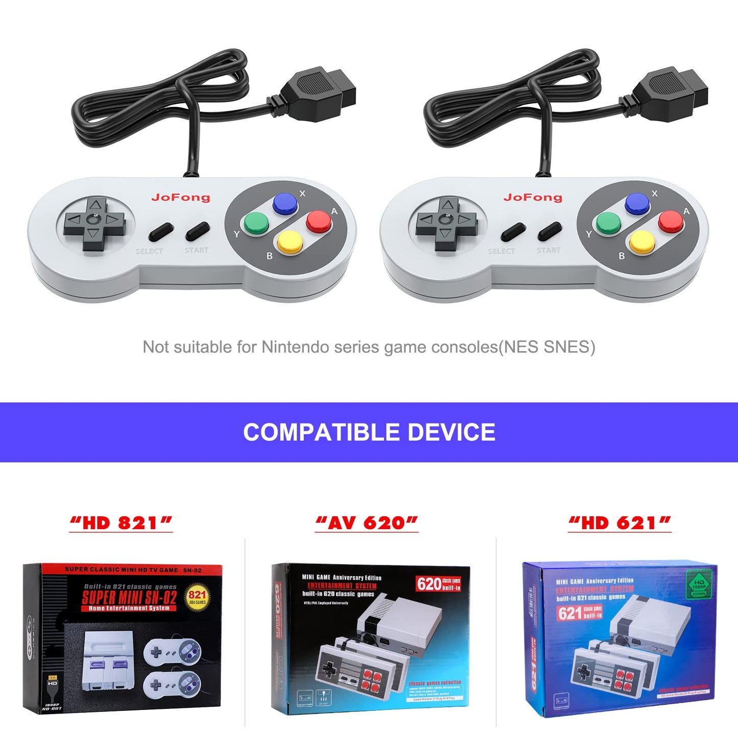 JoFong Retro Classic Controller, Suitable for AV 620, HD 621 HD 821 Classic Game Consoles Plug-and-Play Wired Video Gamepad-9 Pi