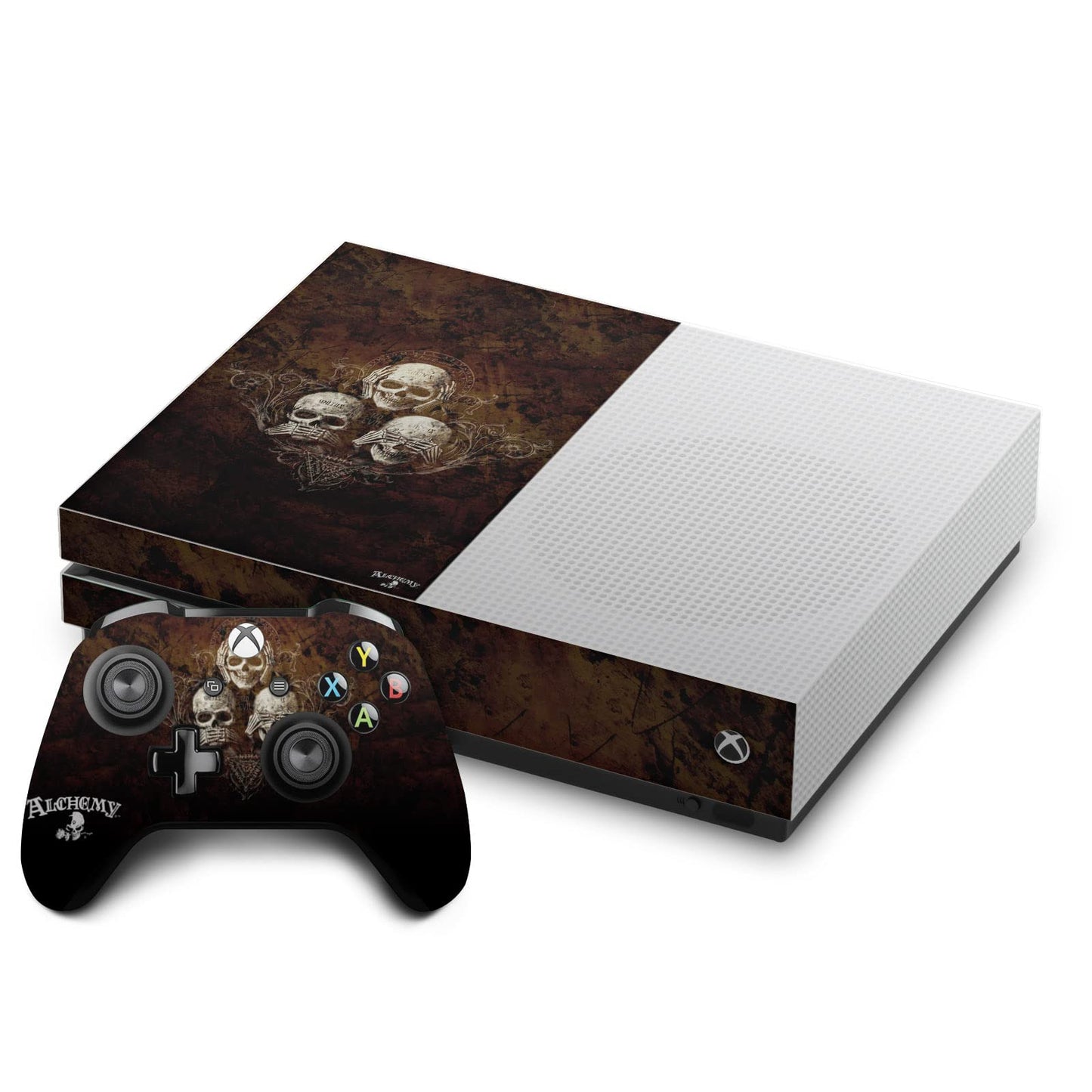 Head Case Designs Officially Licensed Alchemy Gothic No Evil Three Skull Gothic Vinyl Sticker Gaming Skin Decal Cover Compatible With Xbox One S Console and Controller Bundle