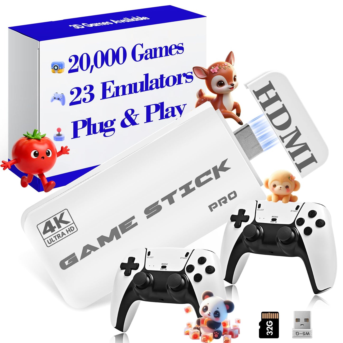 Retro Gaming Console 2026 with 23 Emulators, Game Stick Pro 4K with 20,000 Games, HDMI Output Retro Video Game Console Plug and