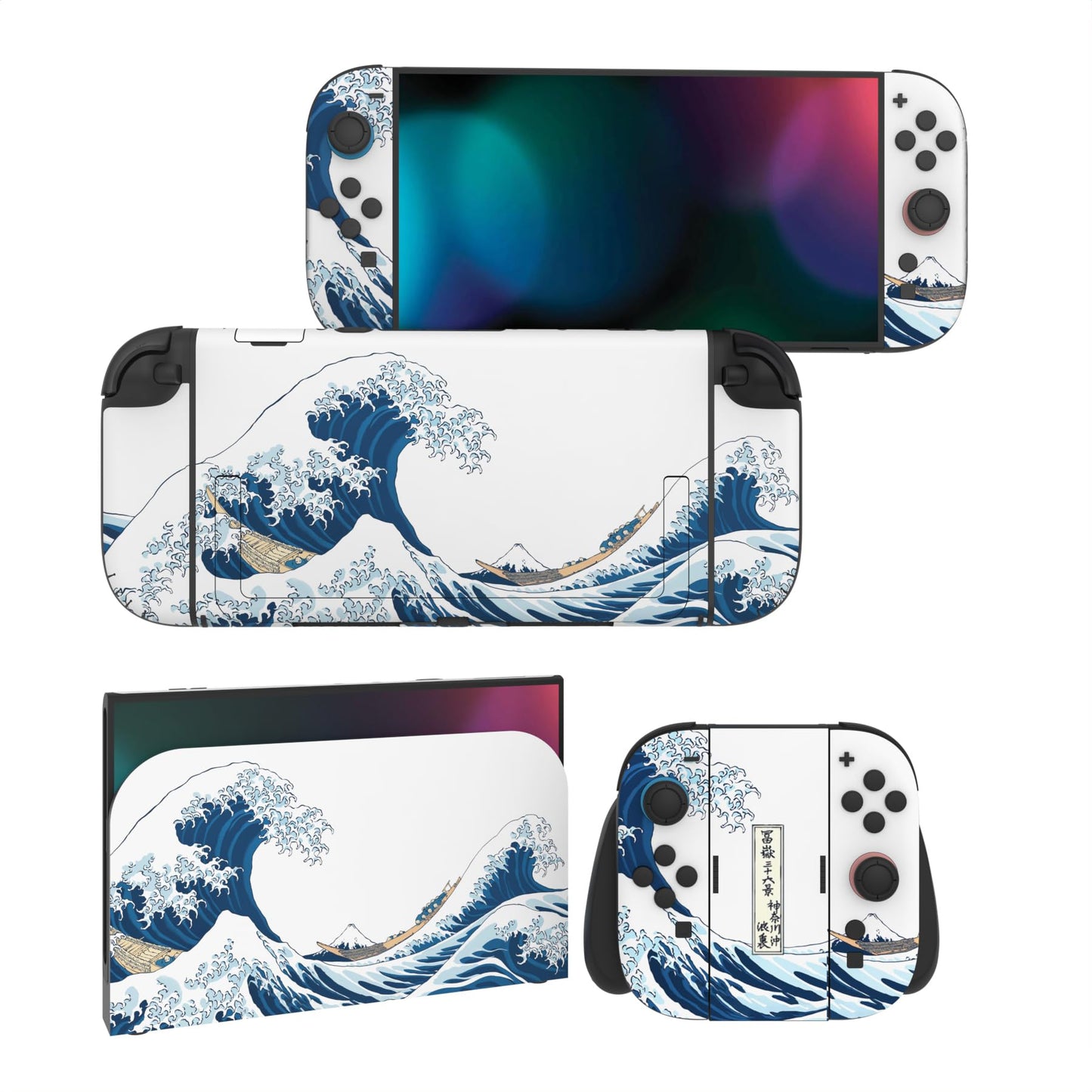 PlayVital for Nintendo Switch 2 Skin Full Set (2-Pack) - Protective Vinyl Decal Stickers for Switch 2 Console Joycons Handle Grips & Dock | No Residue Anti-Scratch - The Great Wave off Kanagawa