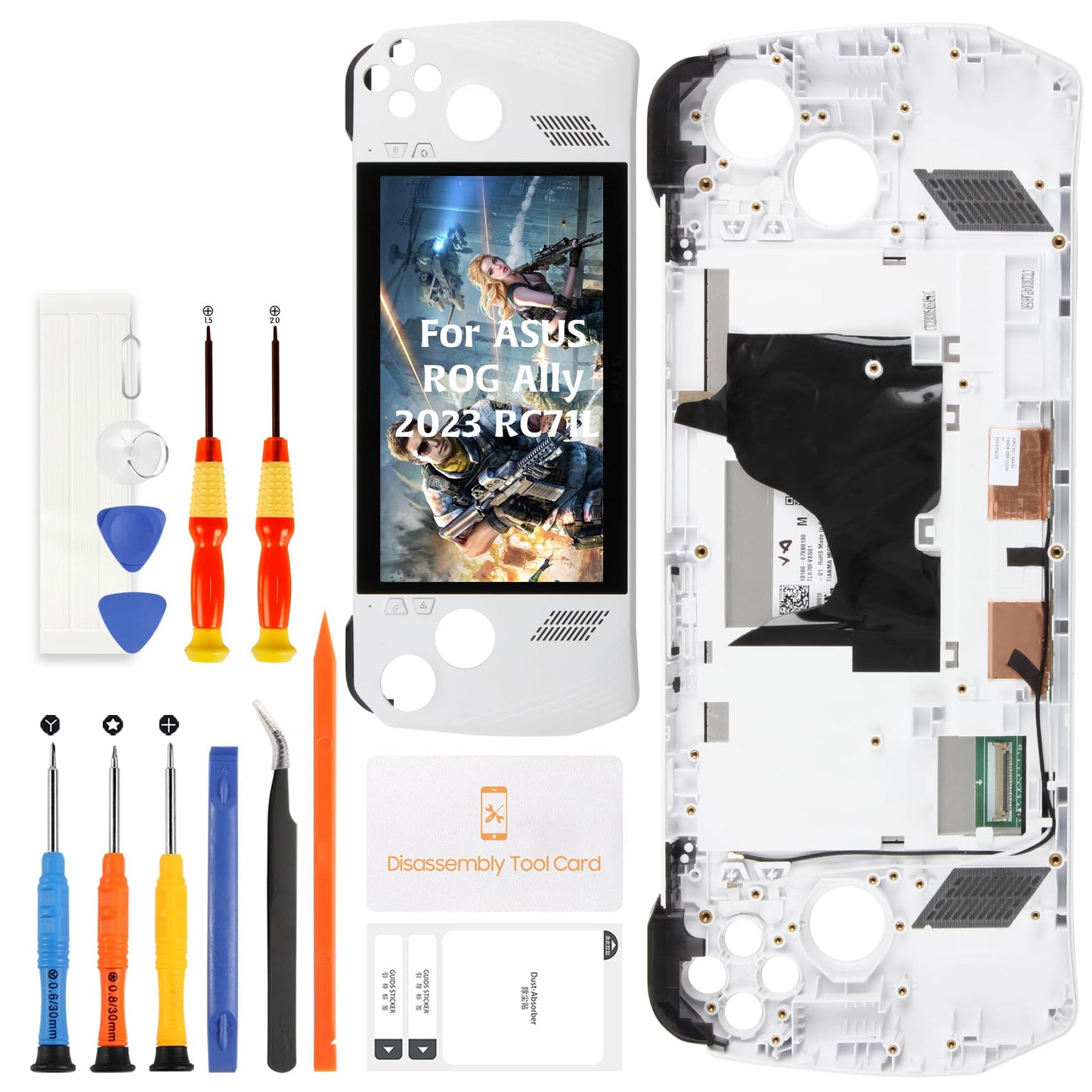 Olivechard For ASUS ROG Ally 2023 RC71L LCD Screen Replacement Assembly 7-Inch 120Hz FHD (1920x1080) IPS Display Digitizer with Frame - 500 Nits Brightness Anti-Fingerprint Touch Panel - White