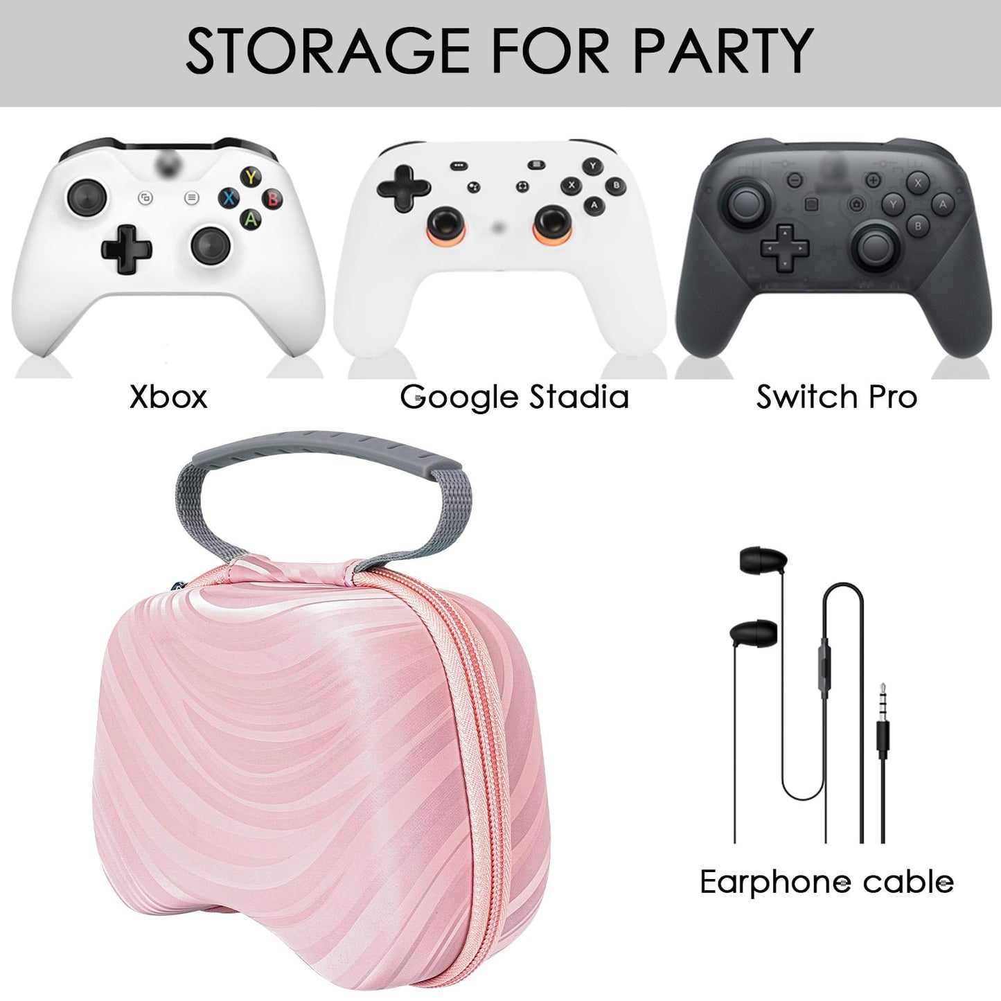 TOCCOOL Hard Travel Controller Case for Xbox & Nintendo Switch - Portable Bag, Pink, Model SVG3-02