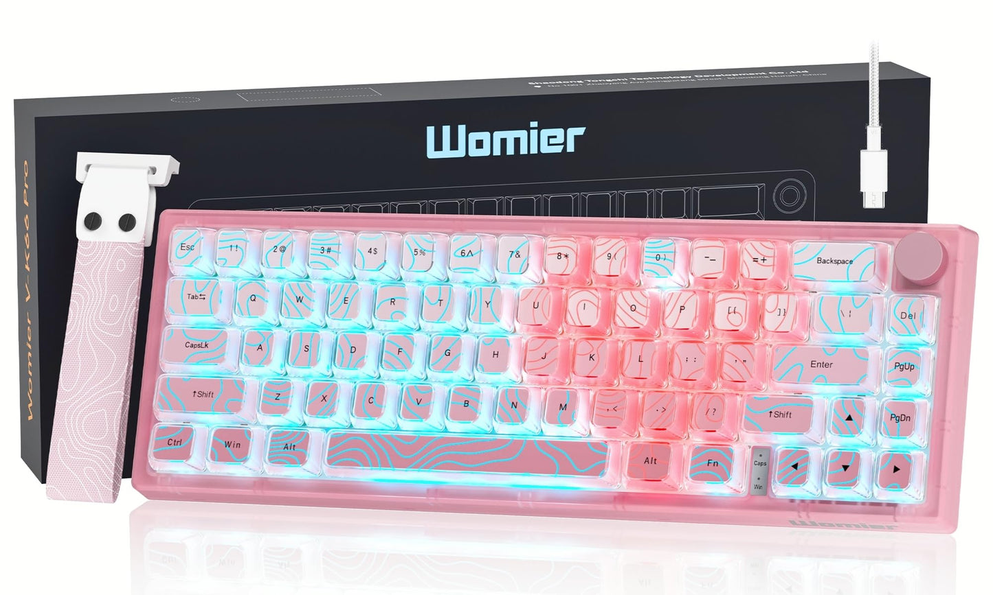 Womier 60% Percent Keyboard Pink Mechanical QMK/VIA Creamy Gaming Keyboard Topographic Hot Swappable Gasket Mount RGB Wired Key Board & Translucent Keycaps(VK66 PRO)