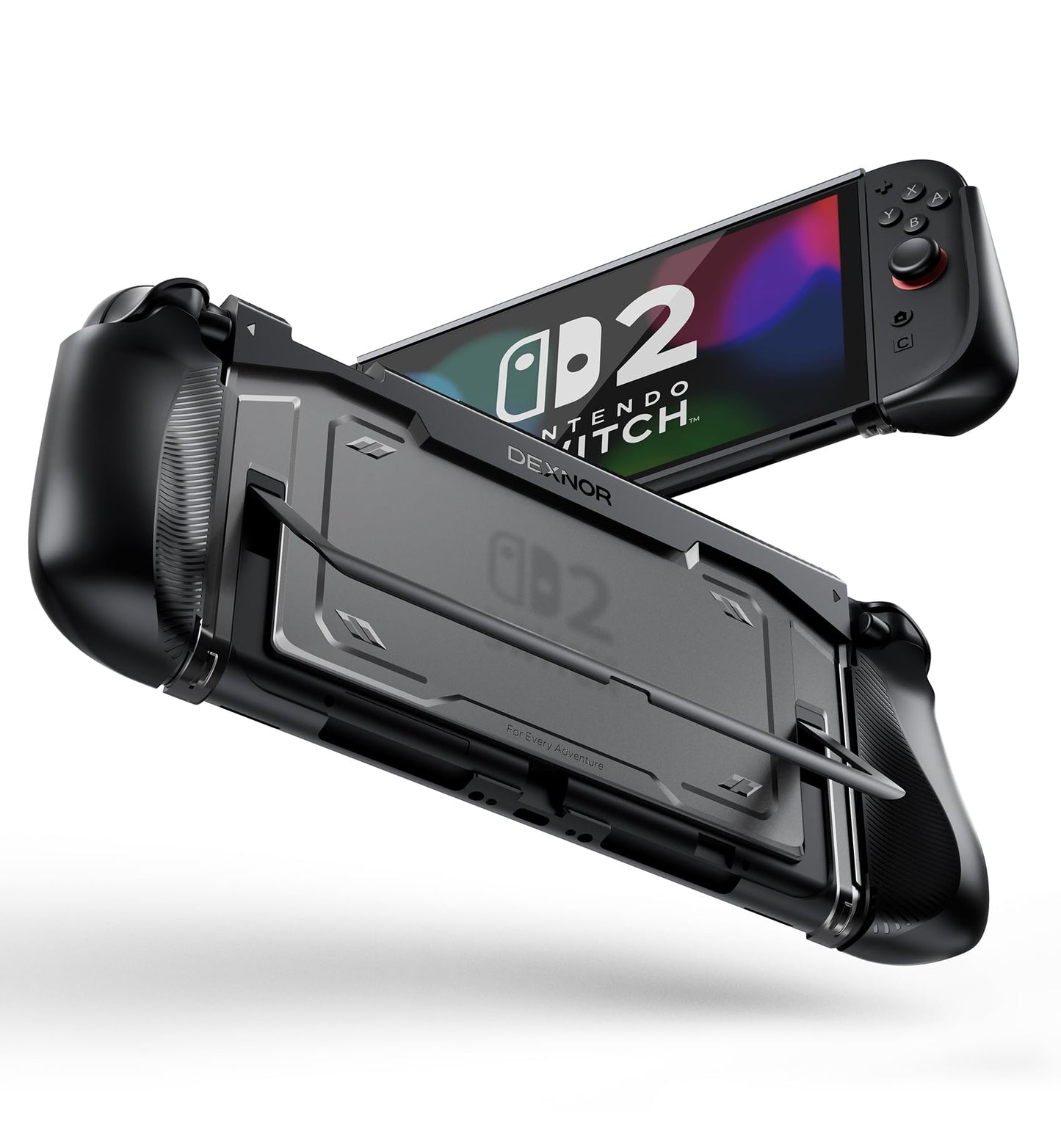 Dexnor for Nintendo Switch 2 Case 2025 Ultra-light Shockproof Dockable Cover with Non-slip Ergonomic Grip & Supports Stand Use Black