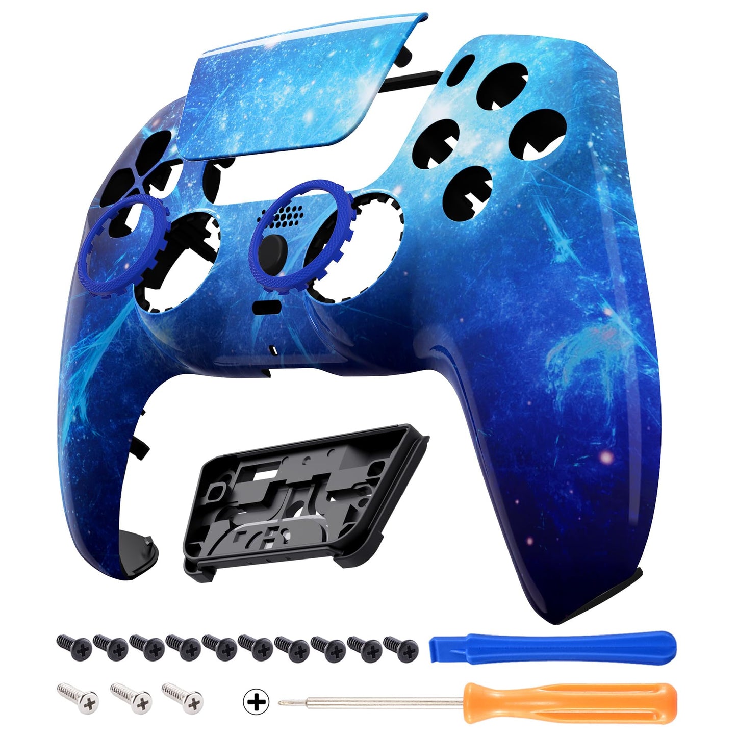 eXtremeRate Luna Redesigned Front Shell Touchpad Compatible with ps5 Controller BDM-010 020 BDM-030 040 050, Blue Nebula Replace