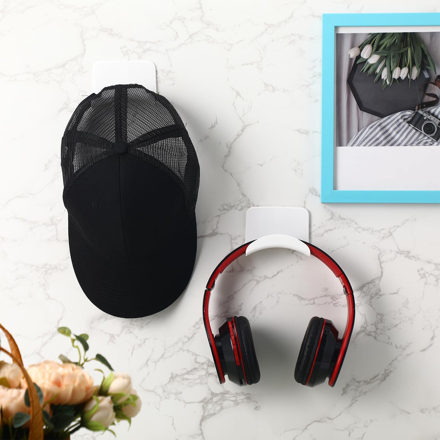 Wonderjune Headphone Wall Hangers, Adhesive Hooks for Gaming Headset, 12 Pcs, White, Universal Mount for Headphones and Caps