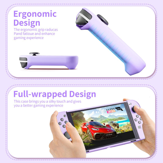 RHOTALL 3 in 1 Purple Protective Case for Nintendo Switch OLED - Dockable, Shock-Absorption, Anti-Scratch Design, Model 01