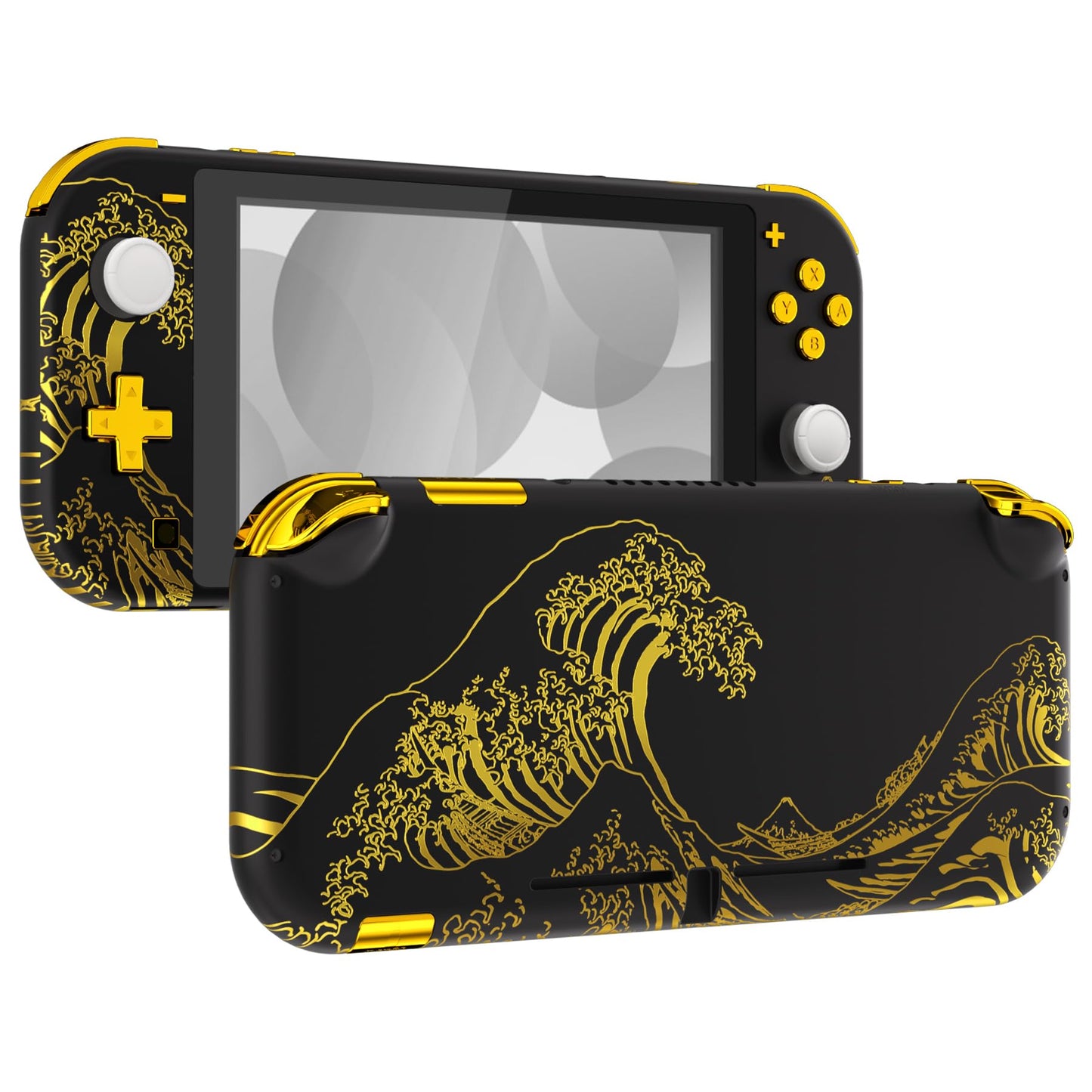 eXtremeRate DIY Replacement Shell for Nintendo Switch Lite, The Great Golden Wave Off Kanagawa - Black NSL Handheld Controller H