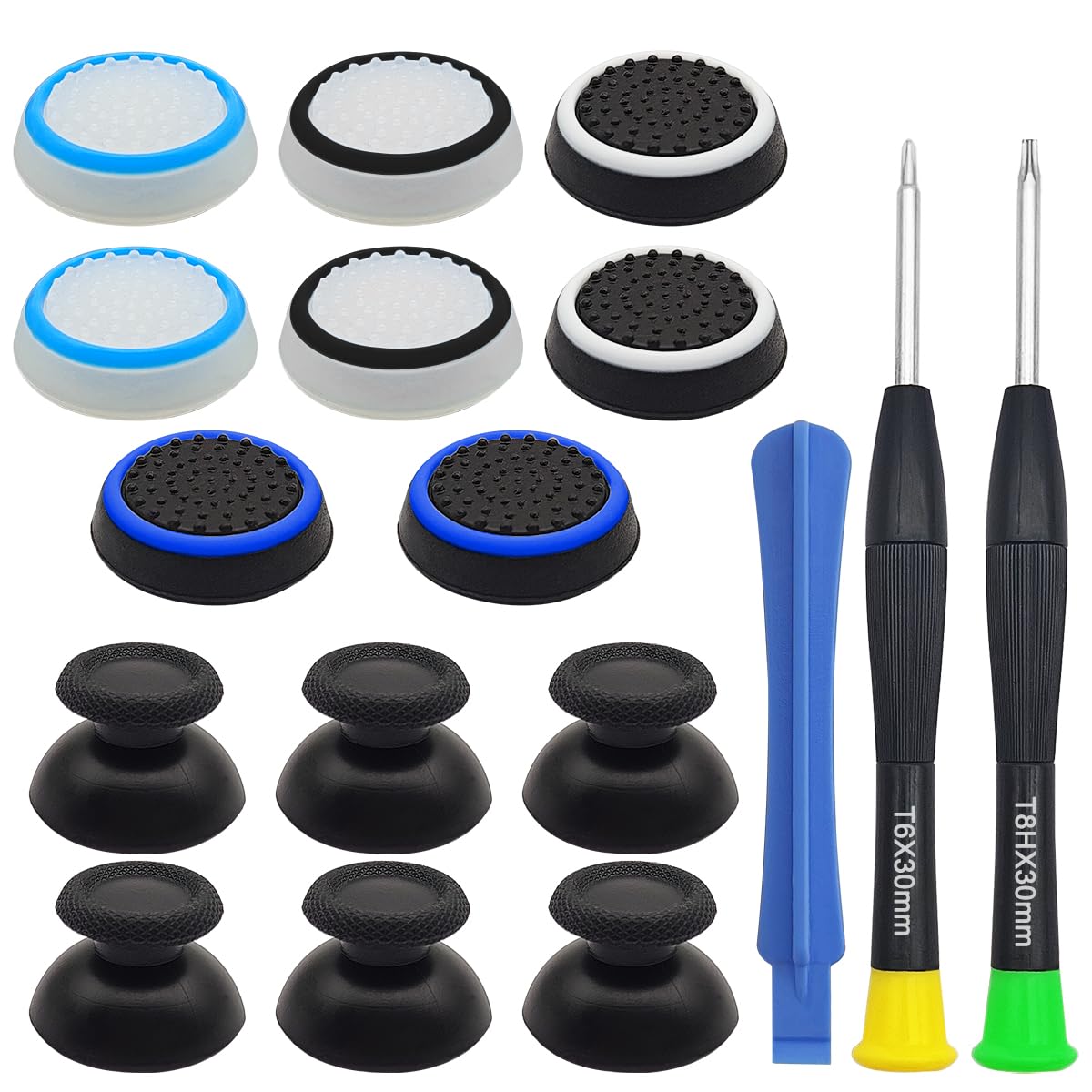 lyfLux Thumbstick & Button Cover Repair Kit Compatible with Xbox One / One S / Series S / Series X Controller 4 Joysticks 8 Button Caps T6 & T8 Screwdrivers Plastic Pry Tool