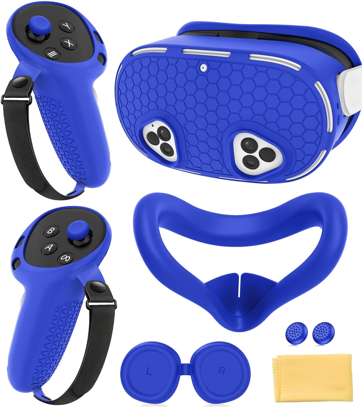 Silicone Cover Set Compatible with Meta Quest 3S Accessories VR Protector Face Cover Controller Grips Front Shell Headset Cover and Lens Protective Cover for Meta/Oculus Quest 3S Accessories(Blue