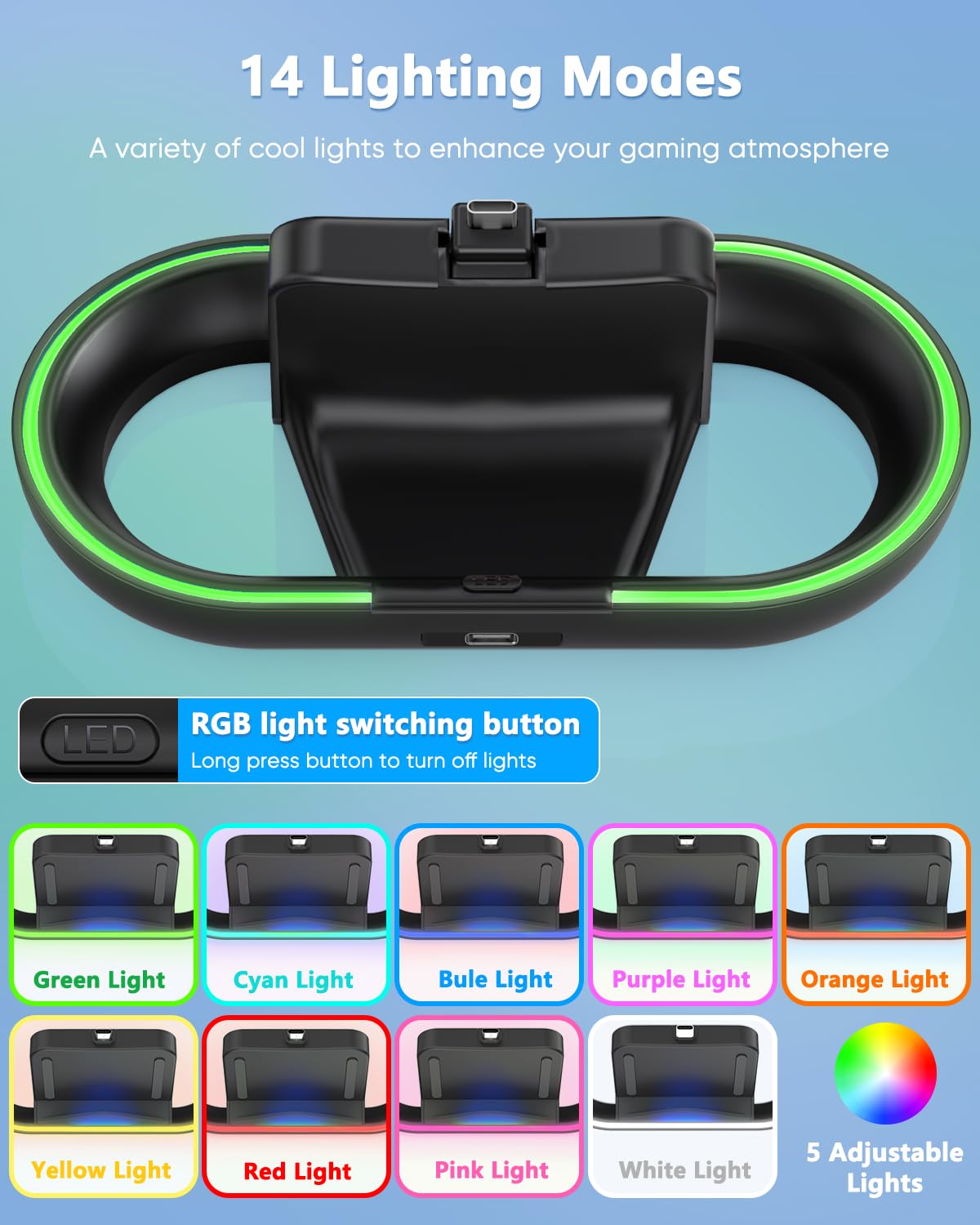 FYOUNG Charger Station for PlayStation Portal - Case Friendly, RGB Light, USB Type C, Model PSP16B, Black