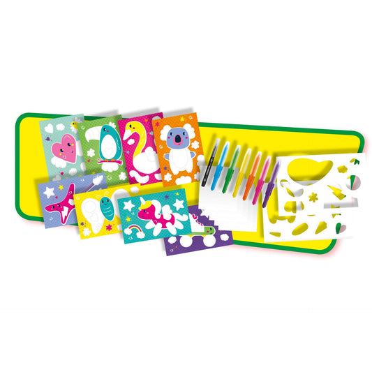 SES Creative Blow Airbrush Graffiti Kit - DIY Art Set with 6 Pens & Templates, Multicolor, Model 14759, Ages 6+