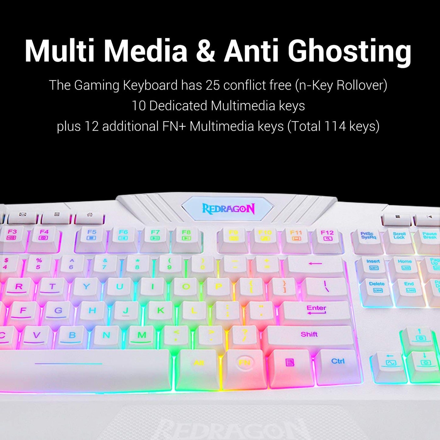 Redragon S101W RGB Backlit Gaming Keyboard and Mouse Combo, Wired, White, Programmable with Macro Keys
