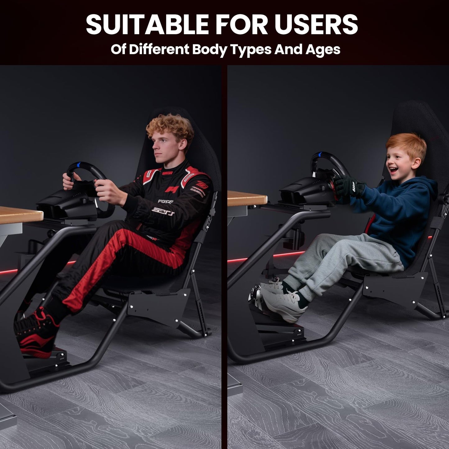 RACGTING Racing Simulator Cockpit for Logitech G PRO, G29/G920/G923, FANATEC DD1/DD2, Black, Model T250501A