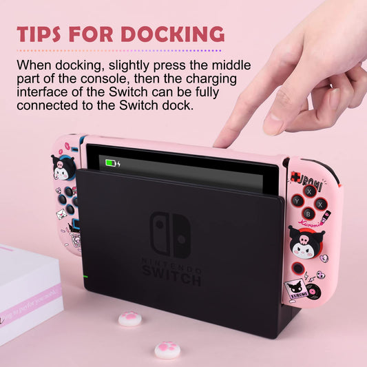 DLseego Switch Protective Case - Soft TPU, Shockproof, Scratch Resistant, Pink Rabbit Design with Bunny & Cat Paw Thumb Grips