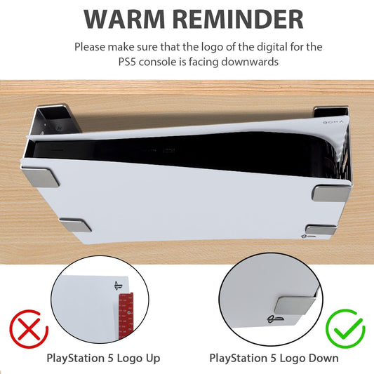 Chanvoo PS5 Under Desk Mount Holder, Aluminum, Silver, Compatible with PS5/PS5 Slim Digital Edition, Not for Disc Version