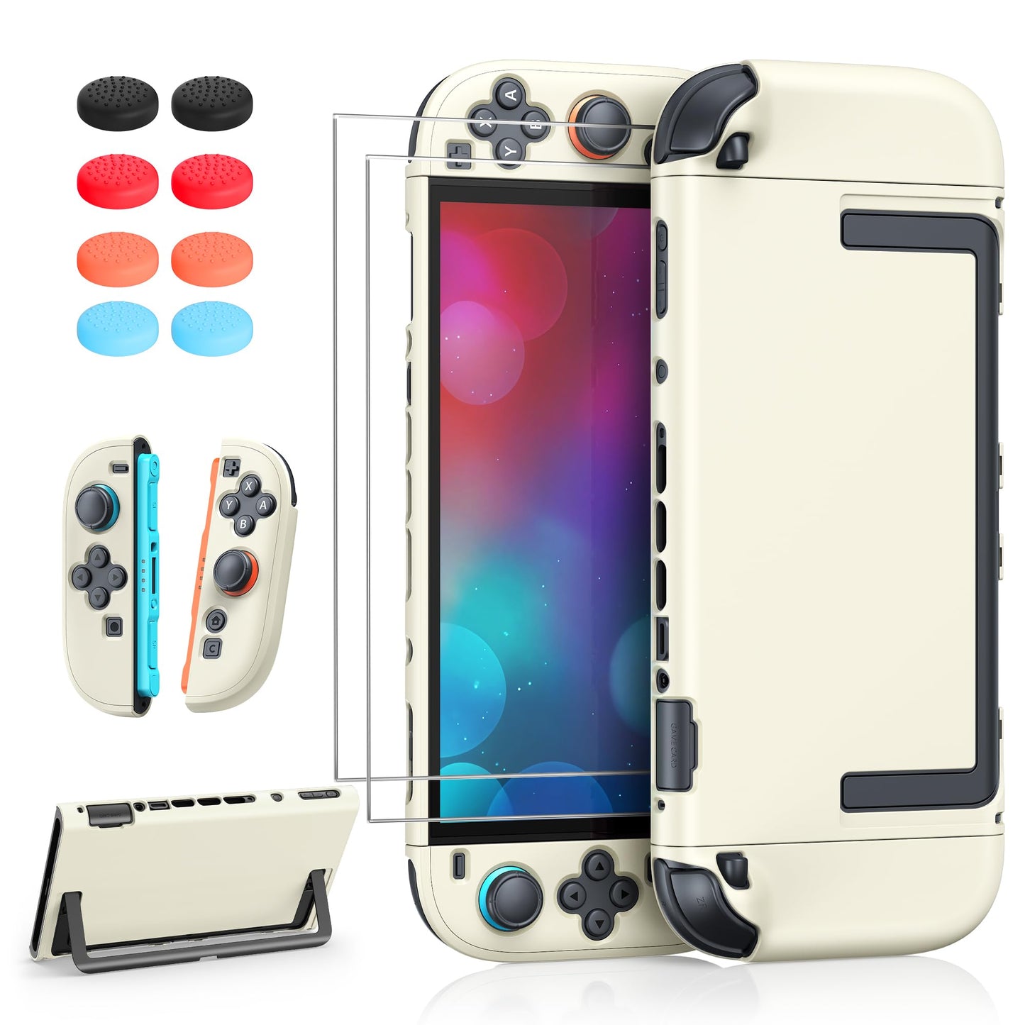FYOUNG Upgrade Switch 2 Protective Case&Screen Protector Set Dockable Cover Hard Shell for Nintendo Switch 2 2025 Console Accessories Travel-Friendly Kickstand Cutouts(Apricot for Switch 2 7.9inch)