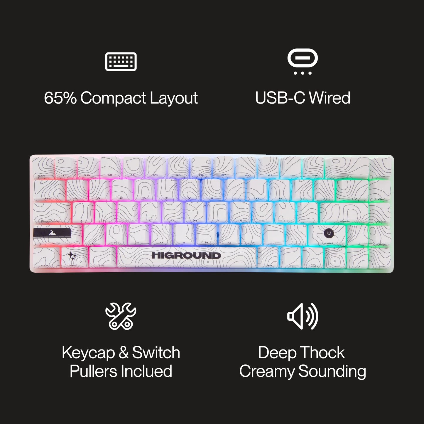 Higround SNOWSTONE 65% Hotswap RGB Mechanical Keyboard - Compact Design, Sleek SNOWSTONE Color