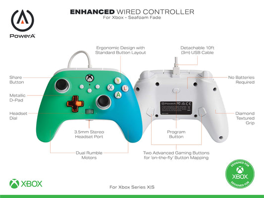 PowerA Enhanced Wired Gaming Controller for Xbox & PC - Seafoam Fade, Officially Licensed