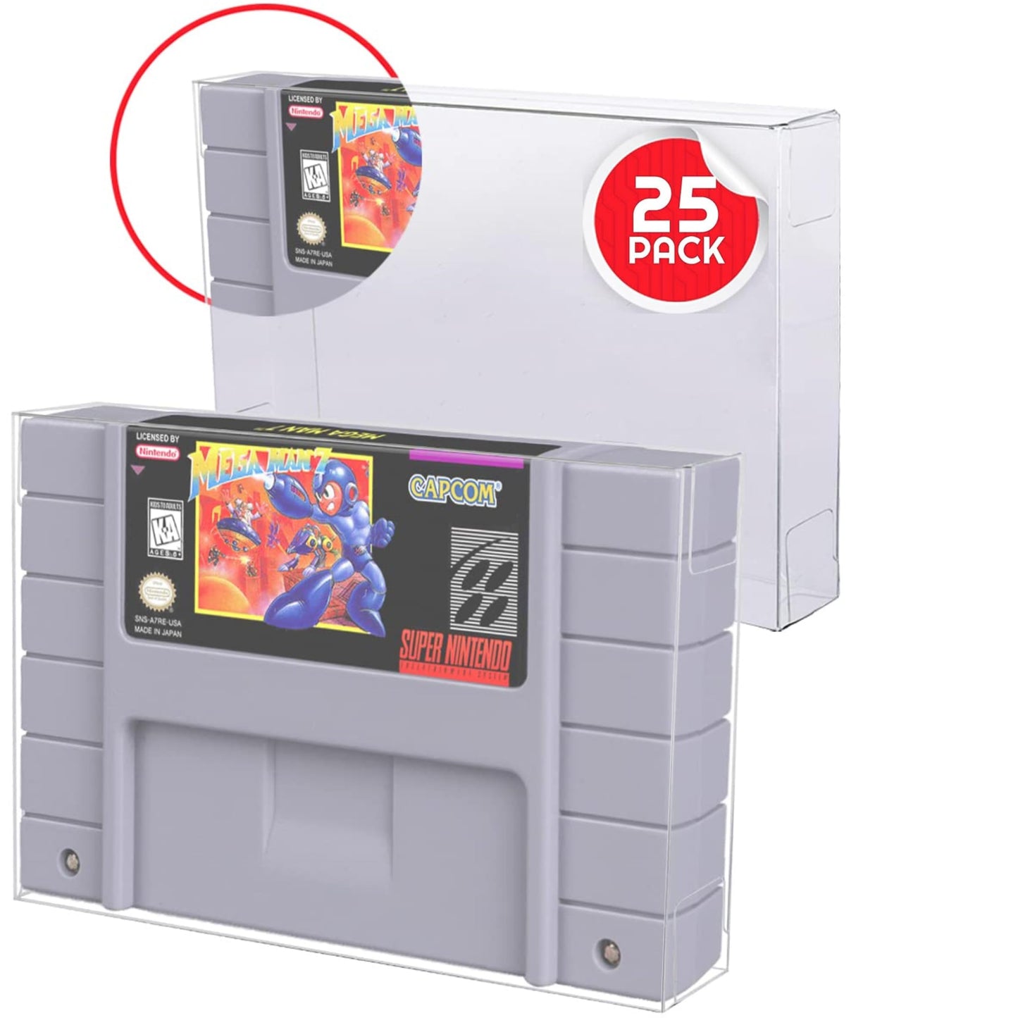 SNES Games Cartridge Protector Compatible for Super Nintendo SNES Games Cartridge - 0.40 MM Thick Anti-Dust Acid-Free SNES Super Games Cart Clear PET Case Protector by EVORETRO (Pack of 25)