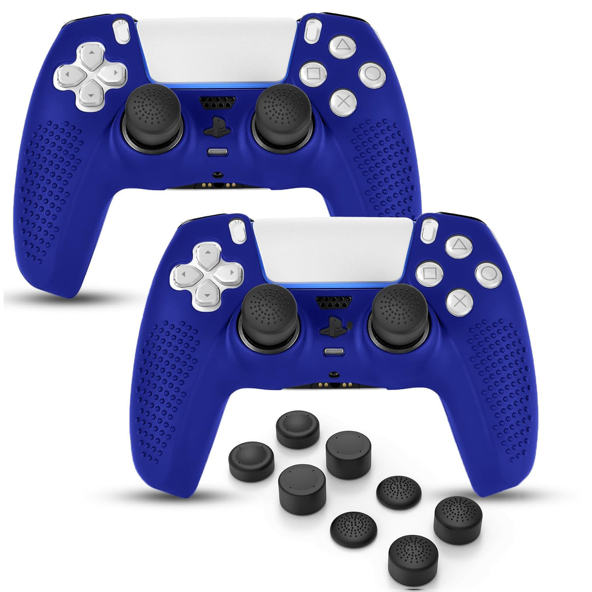 FAMOMI PS5 Controller Skin Anti-Slip Soft Silicone Protective Cover Case for PlayStation 5 Controller Grip Accessories 2 Pack with 8 x Thumb Grip Caps (Blue)