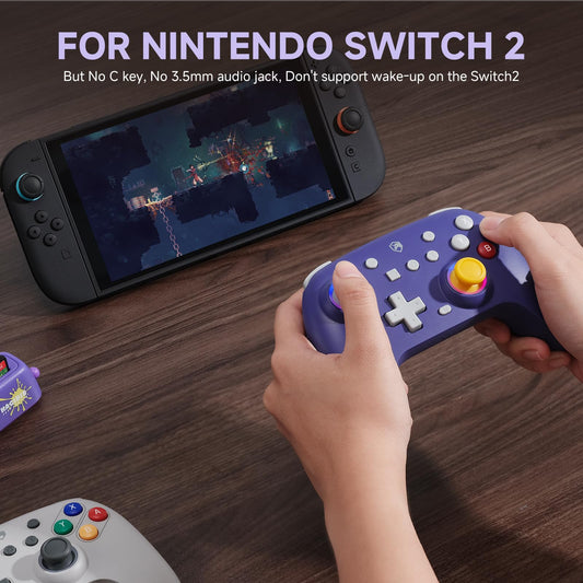 ECHTPower Wireless Switch Controller ES01PE, Hall Joystick, RGB, Turbo, Vibration, Purple, Compatible with Switch 2/OLED/PC/Android/iOS