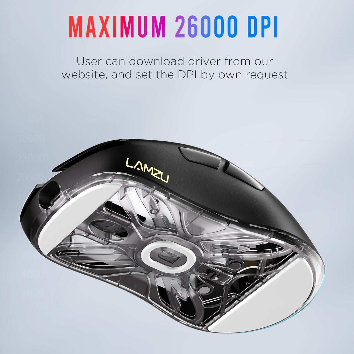 Lamzu Atlantis Mini Wireless Gaming Mouse - 51g, 26000 DPI, Symmetrical, Black, Model LA-MINI