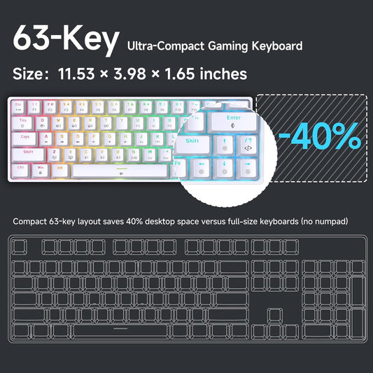 DIERYA DK63 Wireless Mechanical Gaming Keyboard | 63% Compact | RGB Backlit | Blue Switch | White