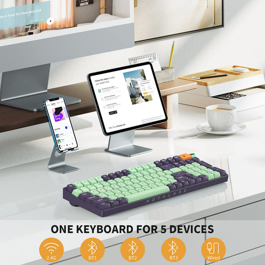 ROYALAXE R100 Wireless Mechanical Keyboard - G Pro 3.0 Yellow Switch, 98 Keys, RGB Light, Hot Swappable, Starry Cyan